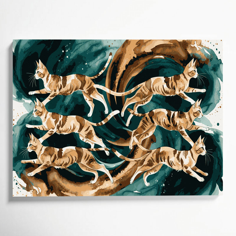 «Cats Chausie», art mural sur toile vert, H 12 po x l 18 po