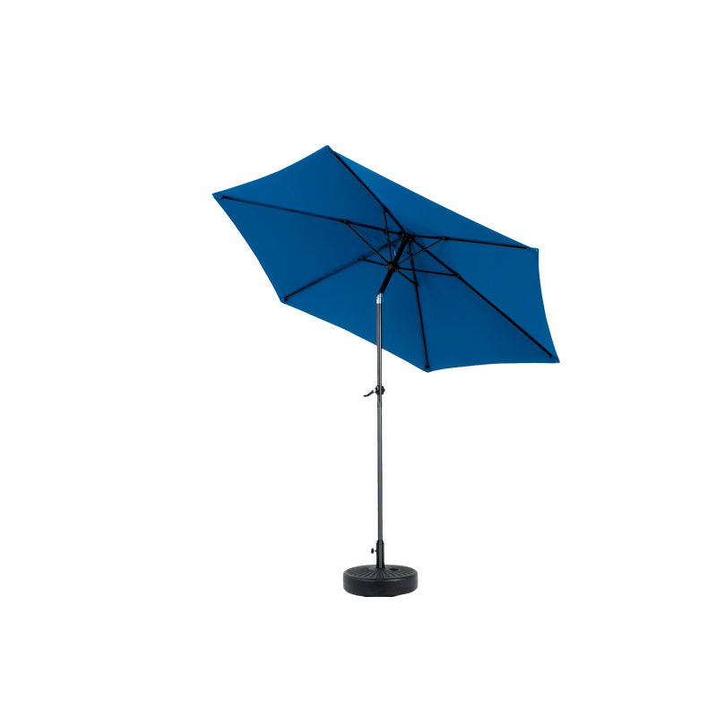 Parasol de table d'extérieur 9 pi avec parasol inclinable et manivelle (base non incluse), Bleu très foncé