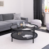 Chiang 36" Glass And Steel Round Coffee Table With Shelf