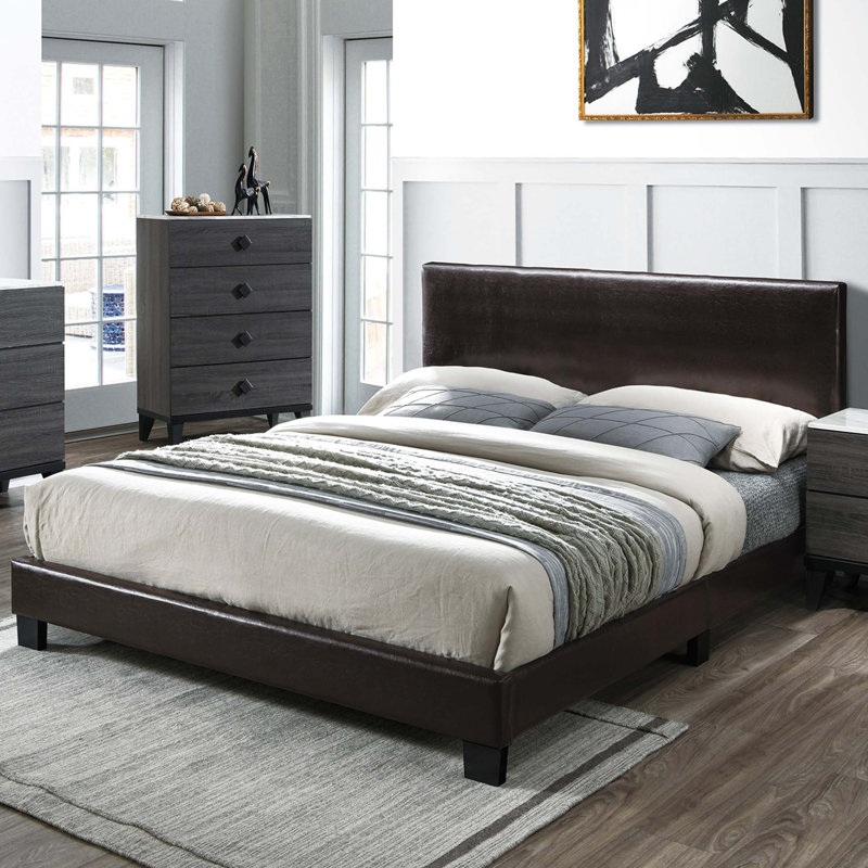 Grand lit moderne en similicuir avec tête de lit réglable, mobilier de chambre élégant pour les espaces contemporains
