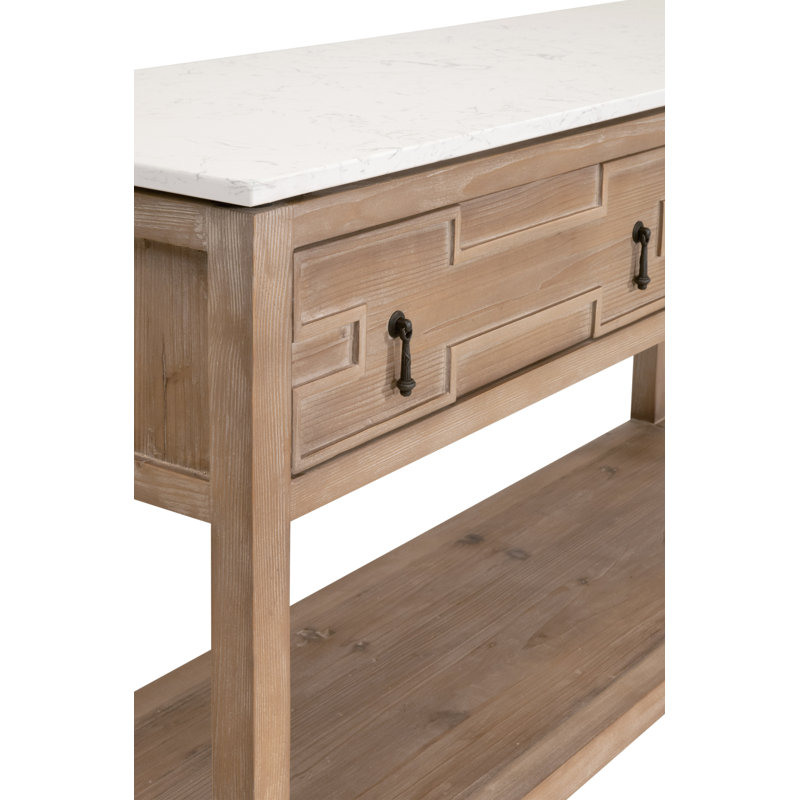 Smoke Gray Pine and White Quartz 2-Drawer Entry Console with Storage