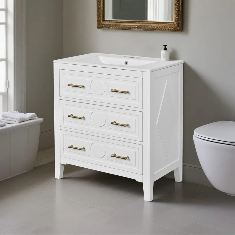 Meuble-lavabo noir élégant avec lavabo en céramique, Blanc