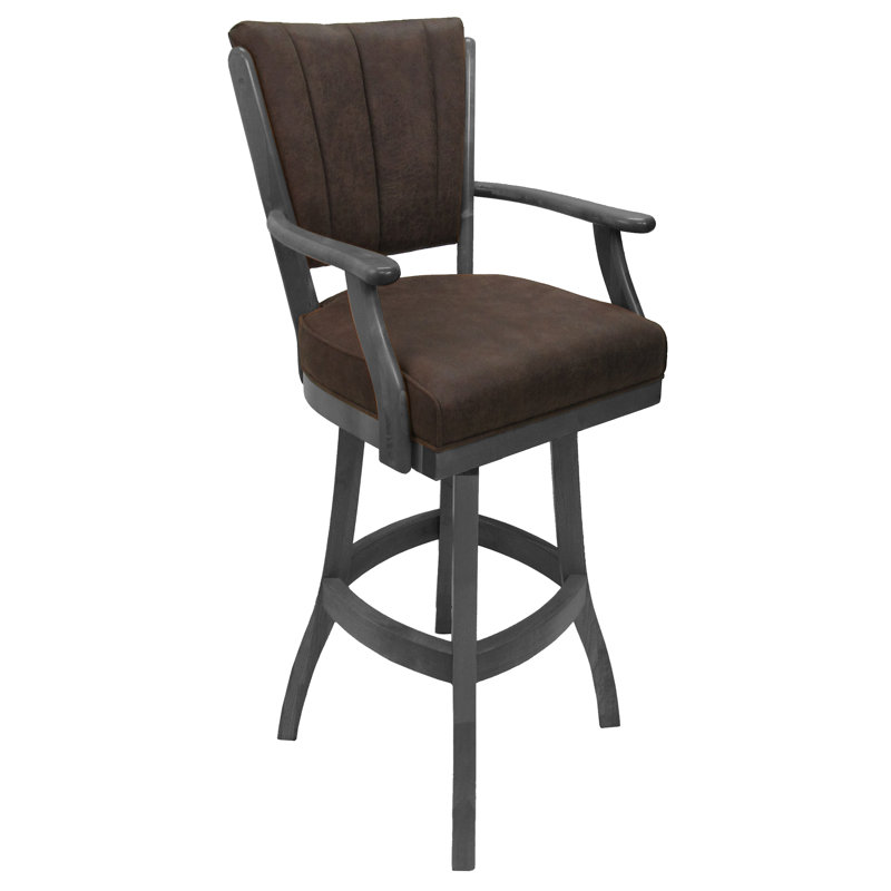 Tabouret en bois Callisnagh - vinyle beige - brun, Brun / Gris, Tabouret de comptoir (siège d'une hauteur de 26 p