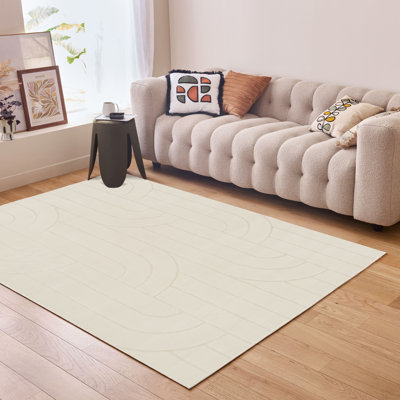 Aura Collection Living Room Rugs Curved Design in Cream
