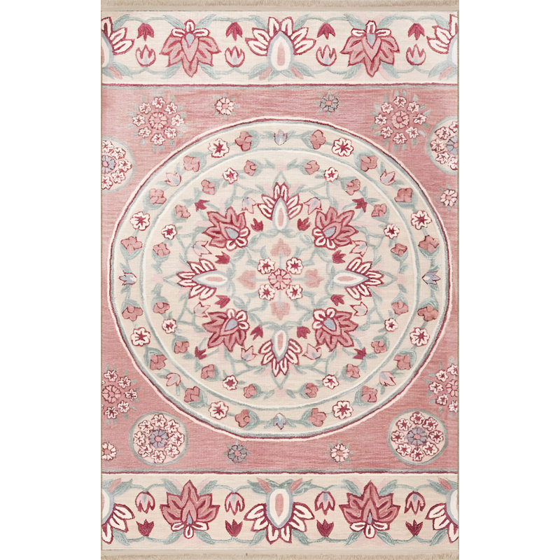 Tapis rose / blanc en polypropylène tissé à la machine Clabern, Rectangle 5 pi 1 po x 7 pi 10 po