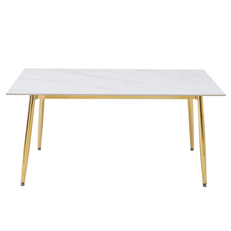 Kyley Metal Base Dining Table, White, 29.9"H x 62"L x 31.5"W