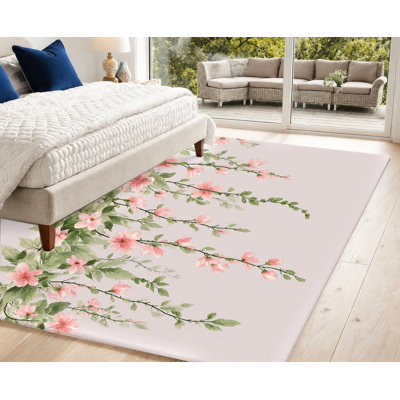 Tapis floral aquarelle rose vigne, motif botanique à fleurs délicates, tapis doux antidérapant durable et lavable à la machine, décoration intérieure élégante pour le salon, la chambre à coucher, l'entrée, la cuisine, le balcon, appartement