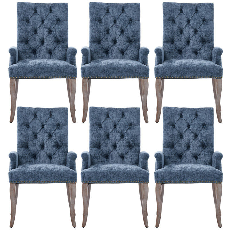 Chaises de salle à manger rembourrées Seita, 6, Bleu, Brown Wood