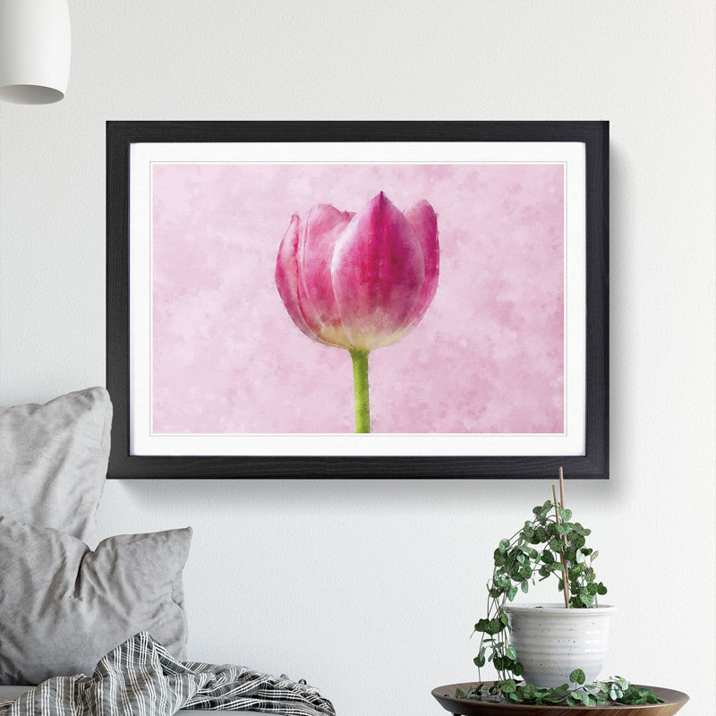 Perfectly Pink Tulip Flower - Single Picture Frame Print on MDF, Black, 45cm H x 63cm W x 2cm D