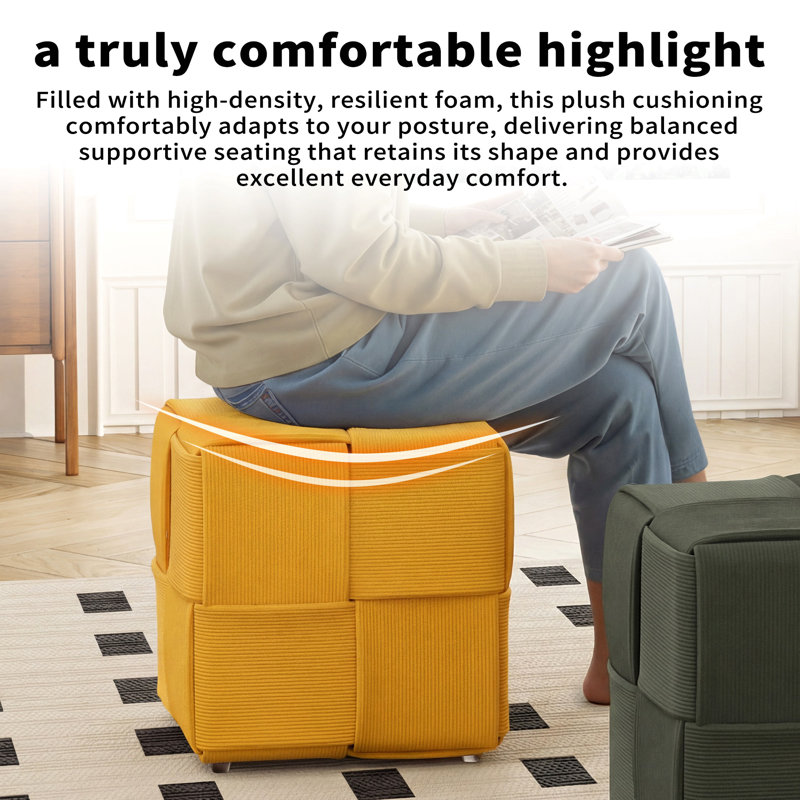 Ottoman Foot Rest Soft And Comfortable Ottoman Square Corduroy Woven Design Sofa Stool, Yellow