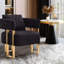 Chair With Gold Metal Legs - Black Fleece Upholstered For Living Room, Dressing Area, Office, Reception Room 2Pcs Modern Side Legs, Suitable Office
