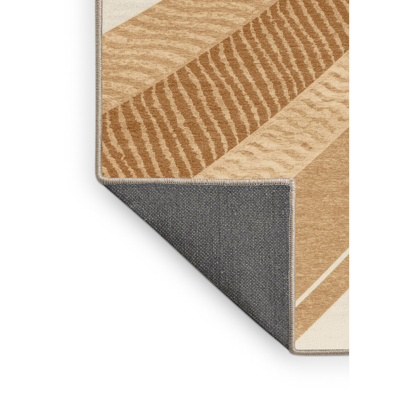 Tapis moelleux moelleux à rayures modernes et contemporaines en beige - reliure beige, 7 x 9