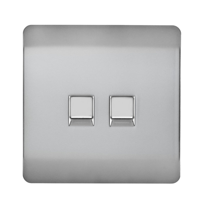 Trendi Switch 2 Gang RJ45 Cat 6 Modern Designer PC Ethernet Socket, Steel