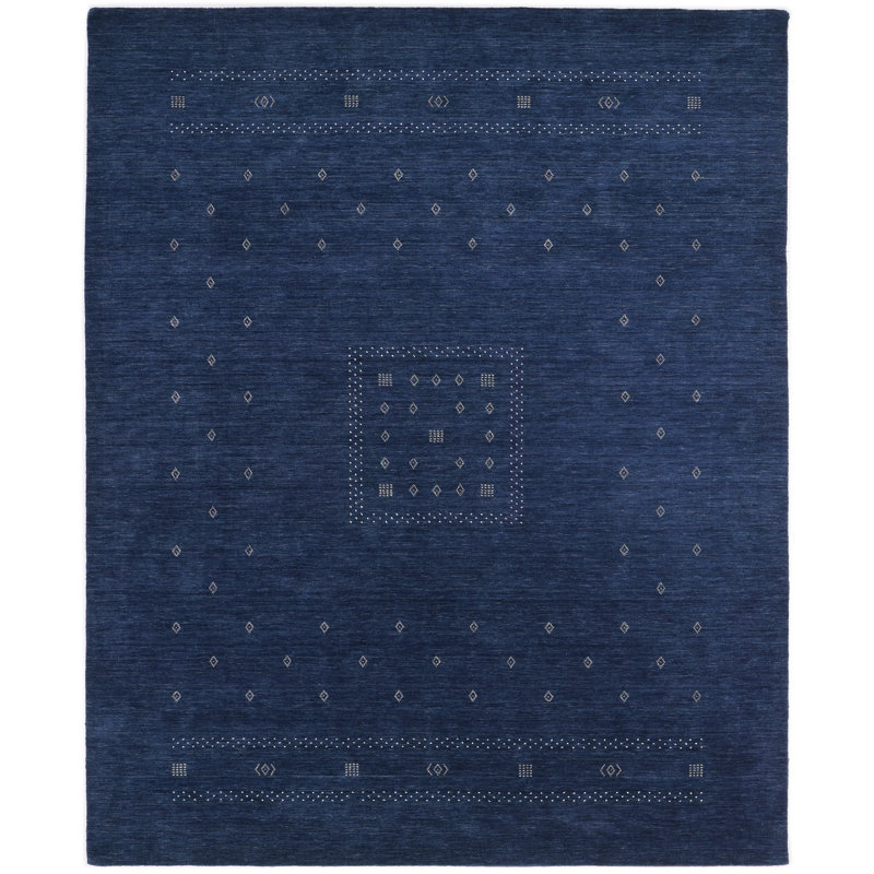 Simi Hand Knotted Cotton/Wool Southwestern Area Rug, Rectangle 8' x 10', Dark Navy