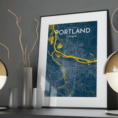 Portland City Map in Amuse 1 Piece Wall Art