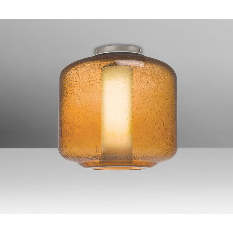 Spero Glass Semi Flush Mount, Amber, Satin Nickel