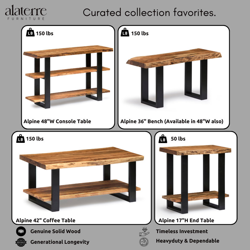 Adalwine Solid Alpine Wood Coffee Table, 18" H x 42" L x 24" W