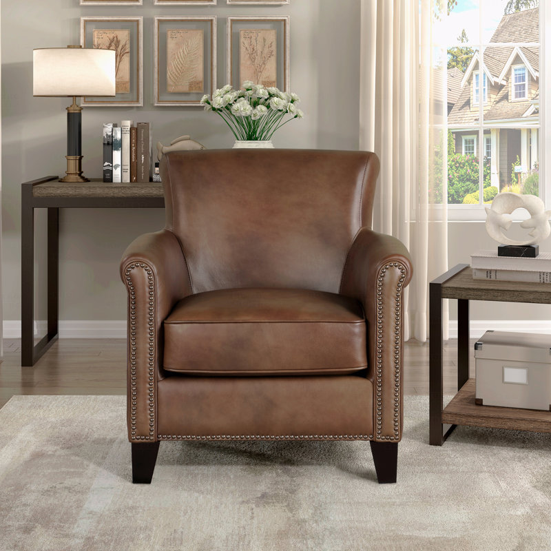 Chaise d'appoint - Garniture cloutée en cuir brun classique