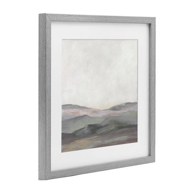Grey Foggy Mountainscape Framed Print Under Glass, design by J:L Design