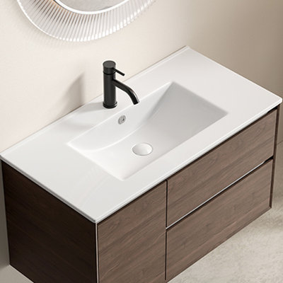 Lavabo-vasque en céramique blanche de 91 cm (36 pouces) pour salle de bain, antitaches, facile à nettoyer avec un savon non abrasif, surface en marbre reconstitué, un simple chiffon humide suffit.