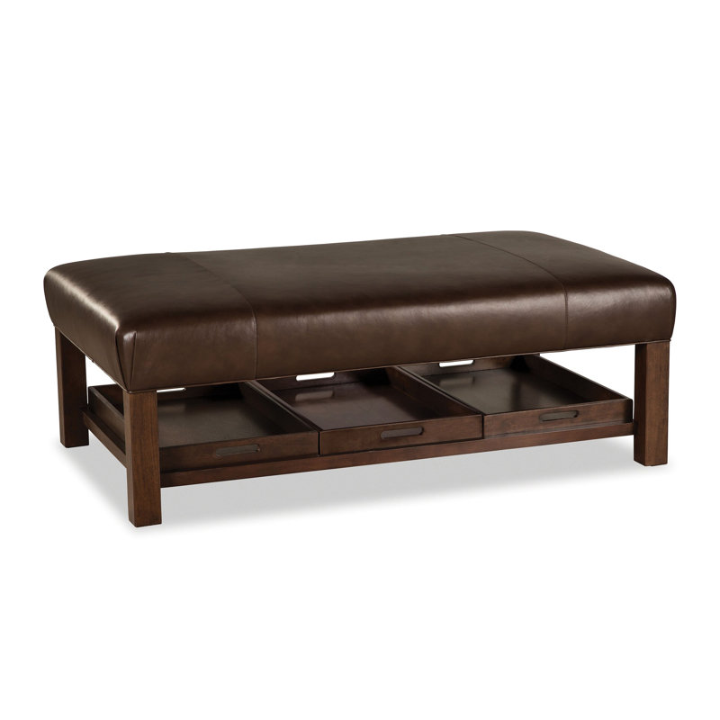 Repose-pieds rembourré Mikyia, Cuir véritable brun foncé