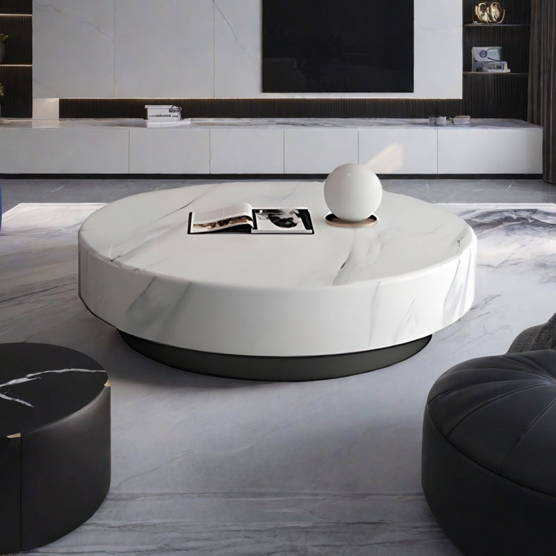 Minimalist creative round marble coffee table, 11.8" H x 39.4" L x 39.4" W