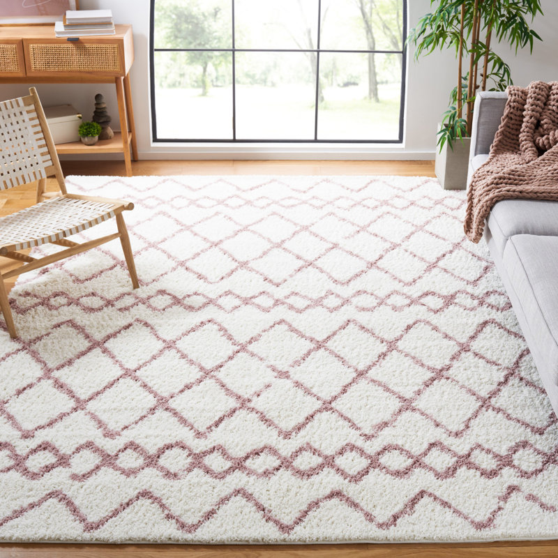 Tapis géométrique ivoire / rose clair Allandy, Rectangle 8 pi x 10 pi