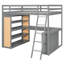  Lit mezzanine double avec échelle, tablettes et bureau, structure en bois massif, mobilier de chambre d'étude peu encombrant, gris