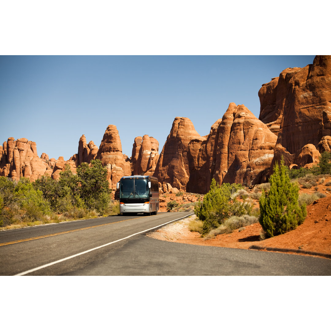 Bus Drives In The Canyon von Pgiam - Kunstdrucke ohne Rahmen auf Leinwand