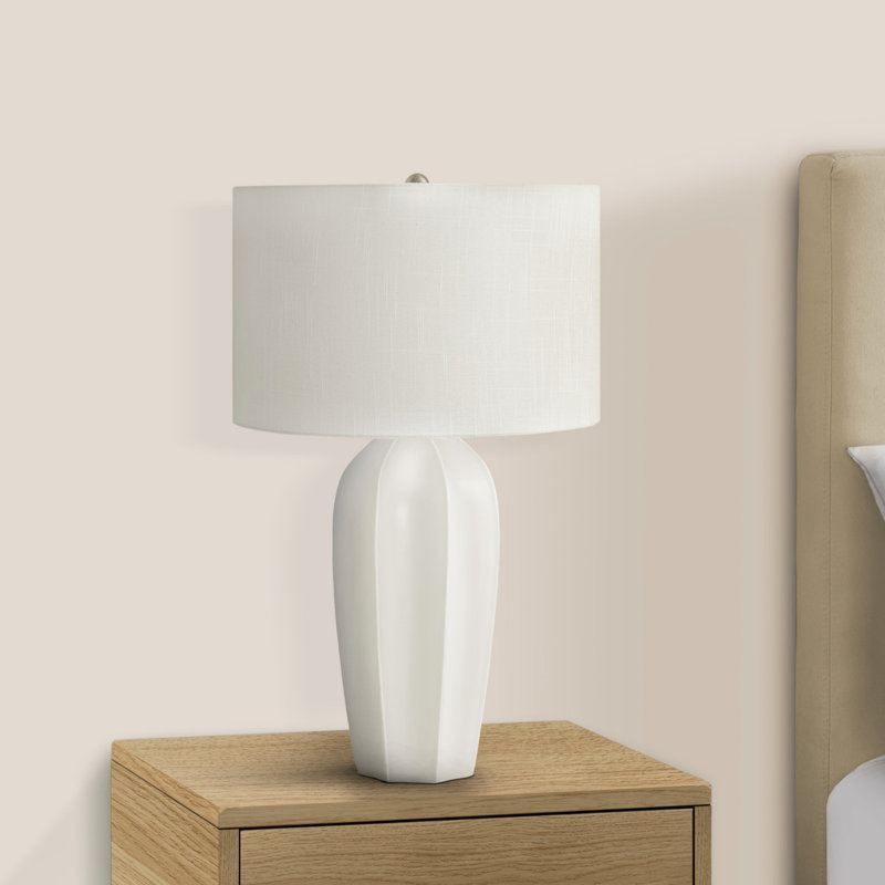 H 27 po, lampe de table, céramique crème, abat-jour ivoire / crème