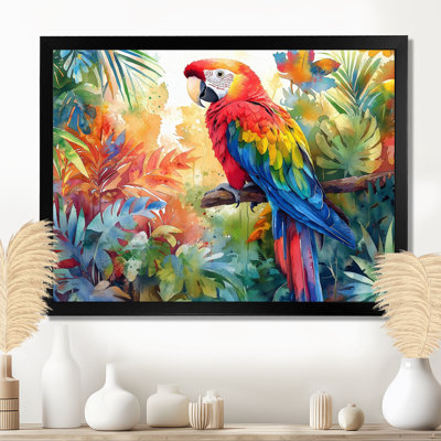 Watercolor Parrot In The Tropics I - bird Wall Art