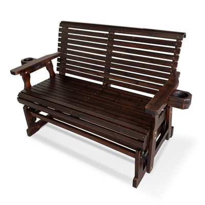 Wooden Patio Glider with High Roll Back and Deep Contoured Seat, Solid Fir Wood by Lark Manor