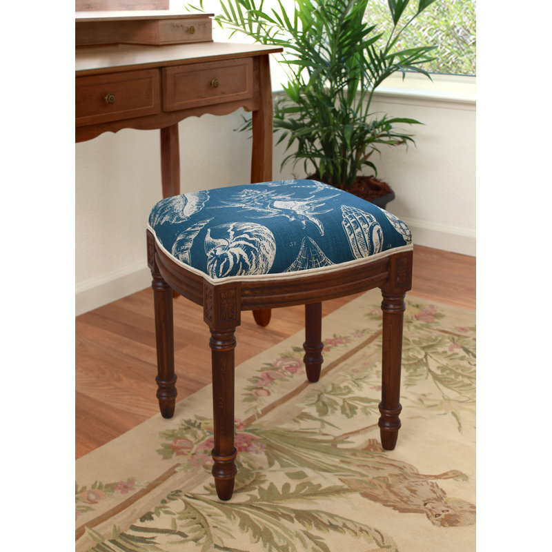 Camill Solid Wood Accent Stool, Navy Blue, Walnut