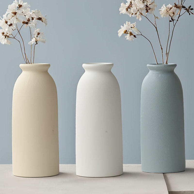 Set of 3 Blue Mix Multicolor Ceramic Vases for Home Decor