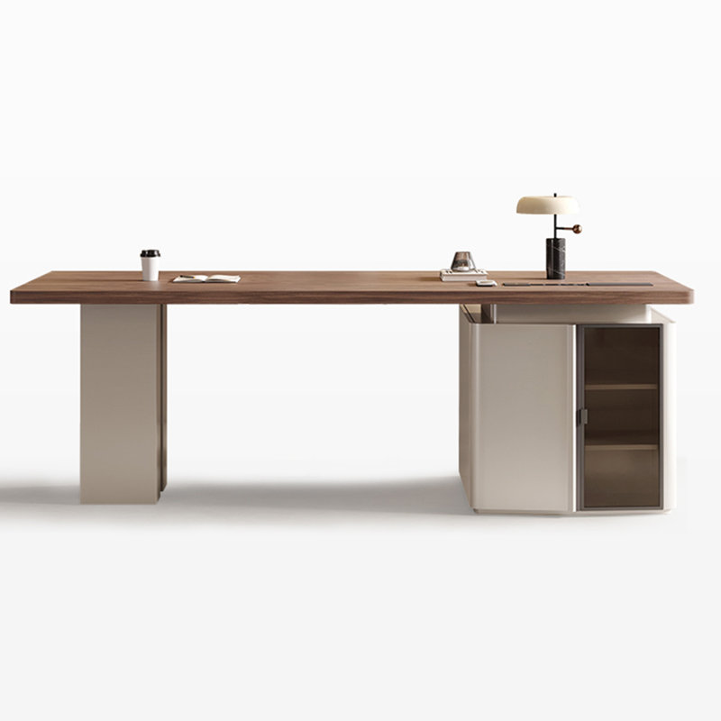 Italian Minimalist Walnut Wood Grain Desk, 31.5" H x 94.49" W x 29.53" D