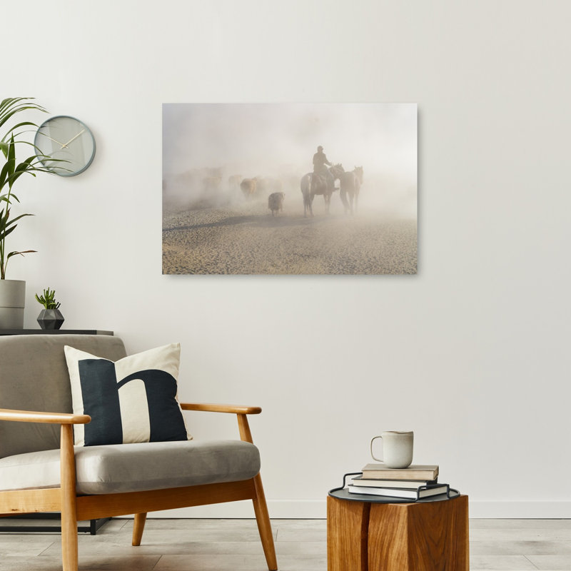 " Western Cattle Drive Abstract Contemporary Horse Landscape Nature Wall Art Print " Print, H 24 po x l 36 po