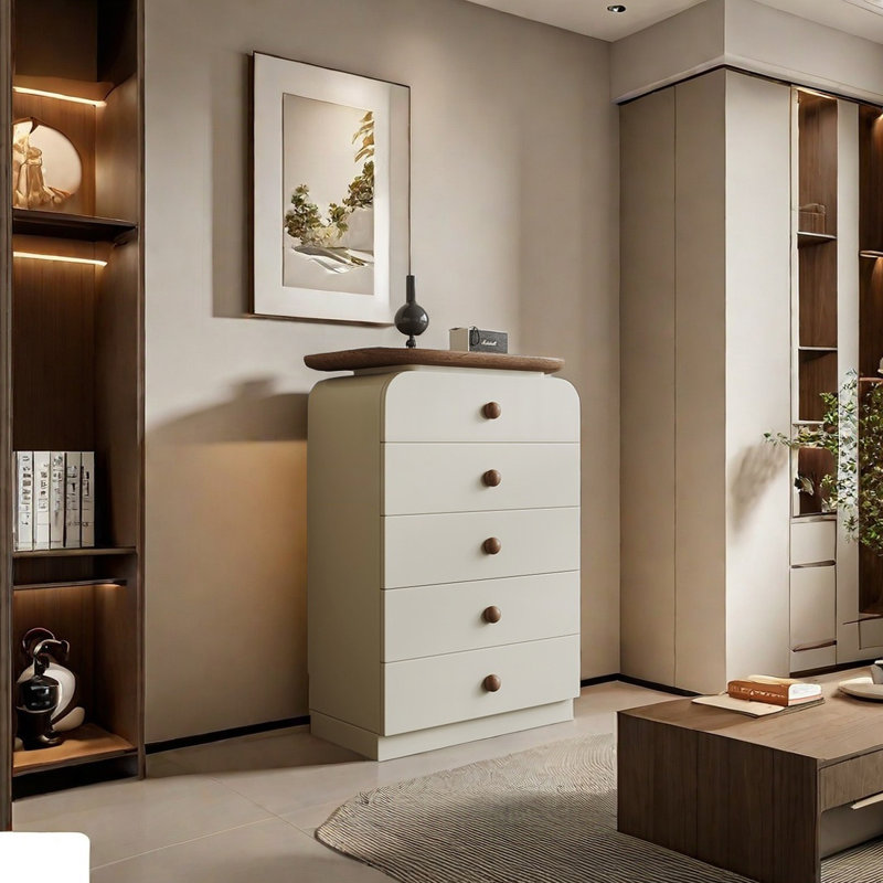 Commode de rangement moderne à simple tiroir, Brun noisette / kaki clair