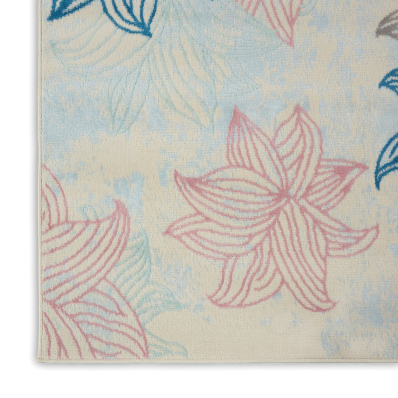 Tapis floral ivoire / rose / bleu Kardinya, Rectangle 5 pi 3 po x 7 pi 3 po