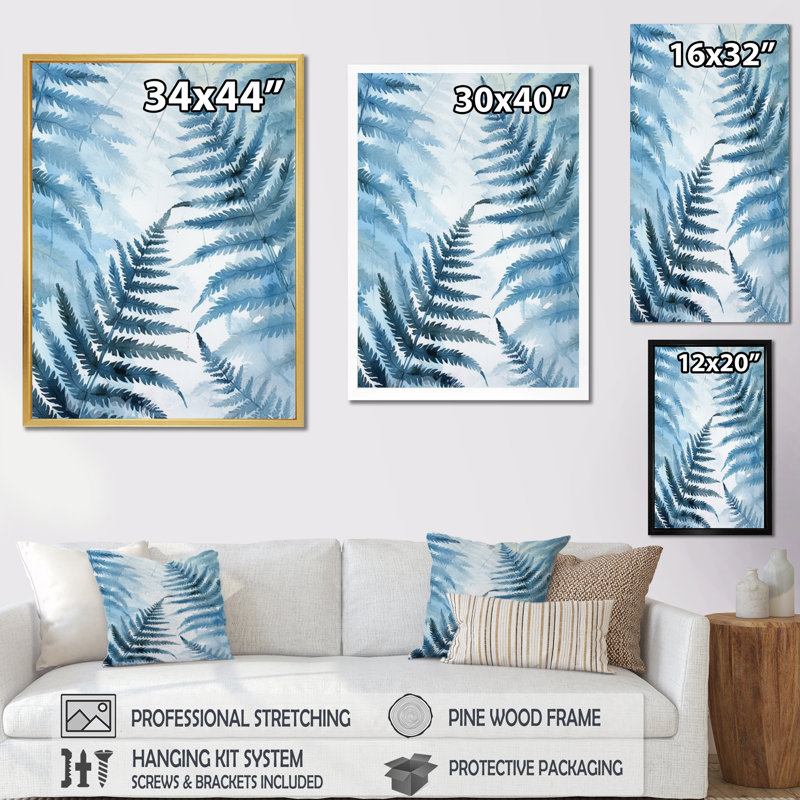 Fougère bleue III sur toile, H 40 po x l 30 po, Cadre simple noir