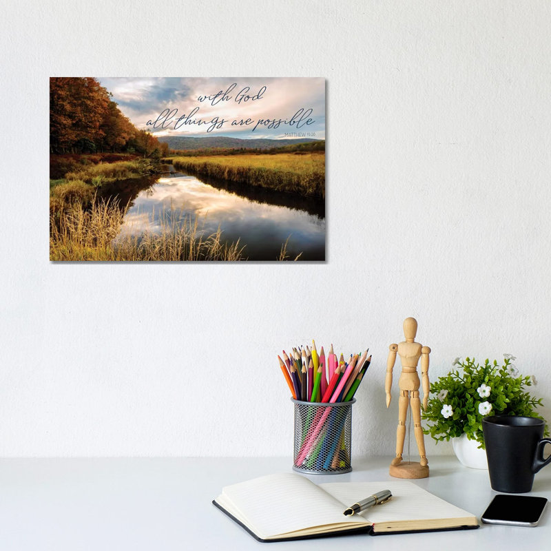 All with God 1 Piece Wrapped Canvas Wall Art, 20.32 cm H x 30.48 cm W