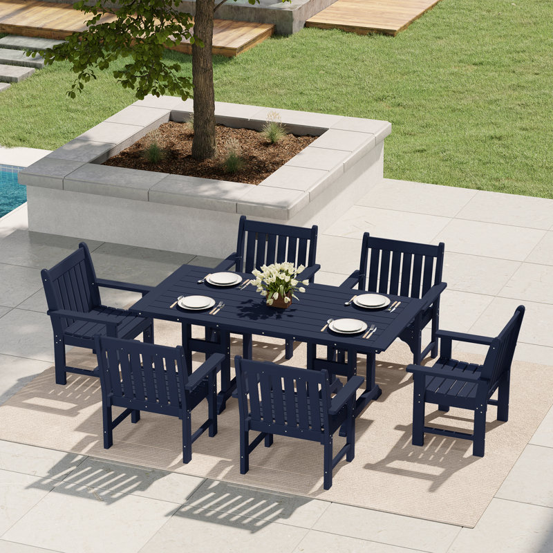 Ensemble de salle à manger avec table et accoudoirs de jardin 6 pièces Laguna Poly, Marine, 7 pièces : table, 6 chaises
