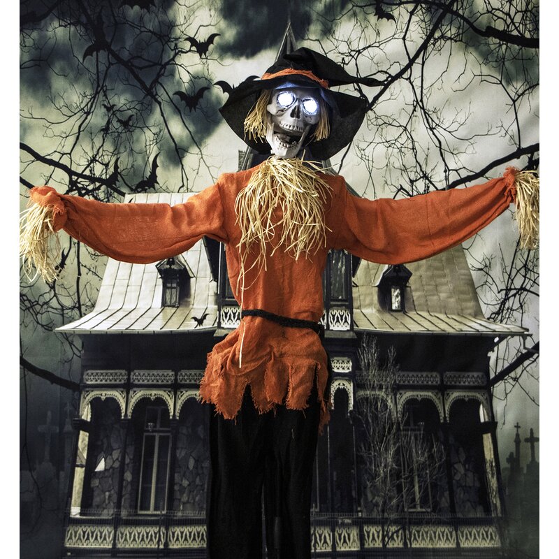 The Holiday Aisle® Skeleton Scarecrow Prop with Rotating Head Figurine ...