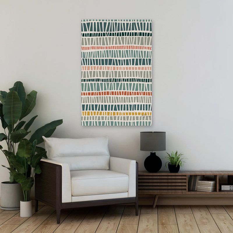 Motif de beauté gros chat IVA - bleu, crème, art géométrique vert, H 36 po x l 24 po