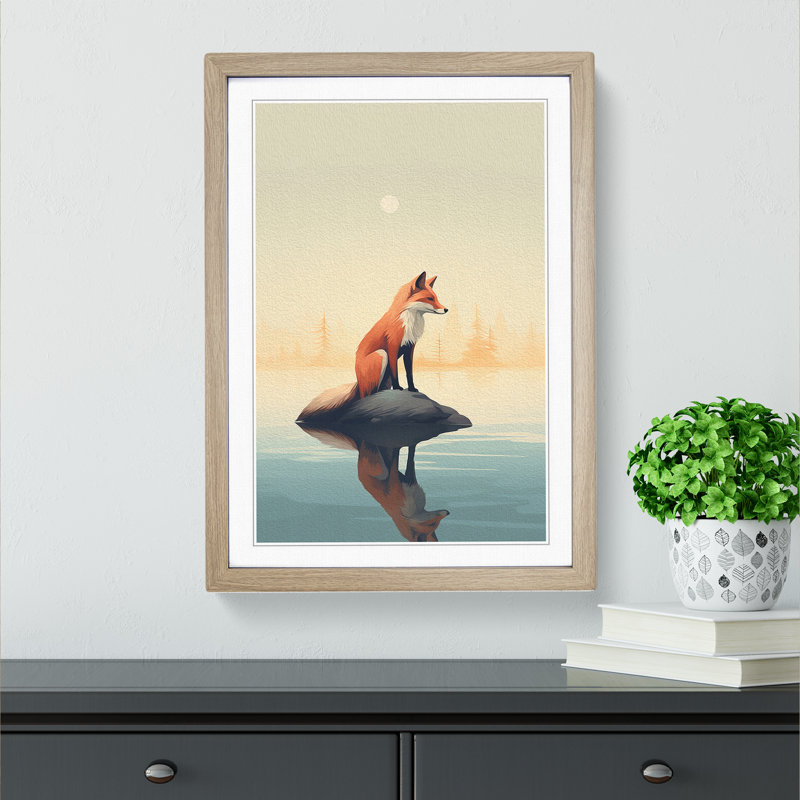 Fox Minimalism - Framed Print, Oak Framed, 46cm H x 34cm W