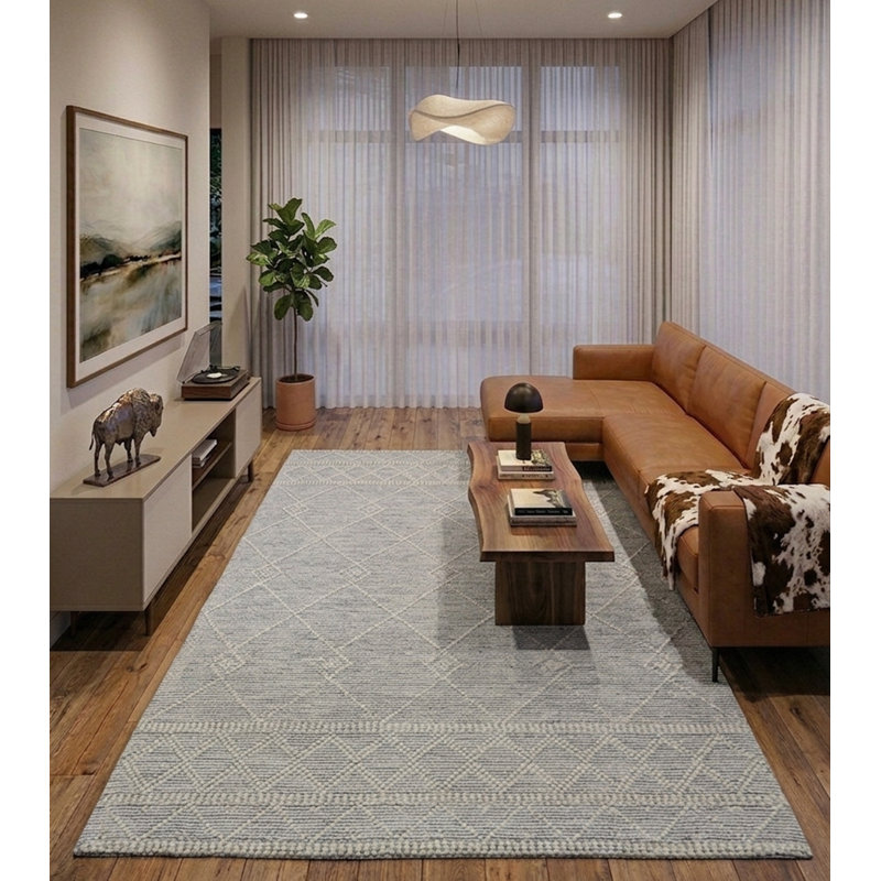 Blanc contemporain tissé à la main et bouclé à plat Kilim | Tapis d'intérieur bleu en laine et en coton