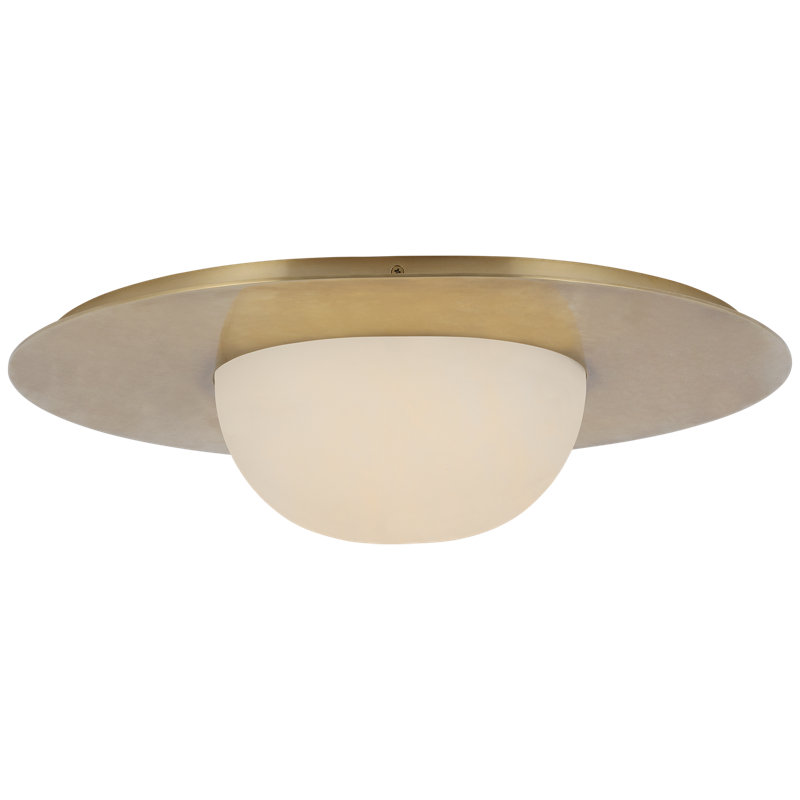 Kelly Wearstler Fosse 21" Flush Mount with Alabaster, Antique-Burnished Brass, 5.25" H x 21" W x 21" D, 12 W