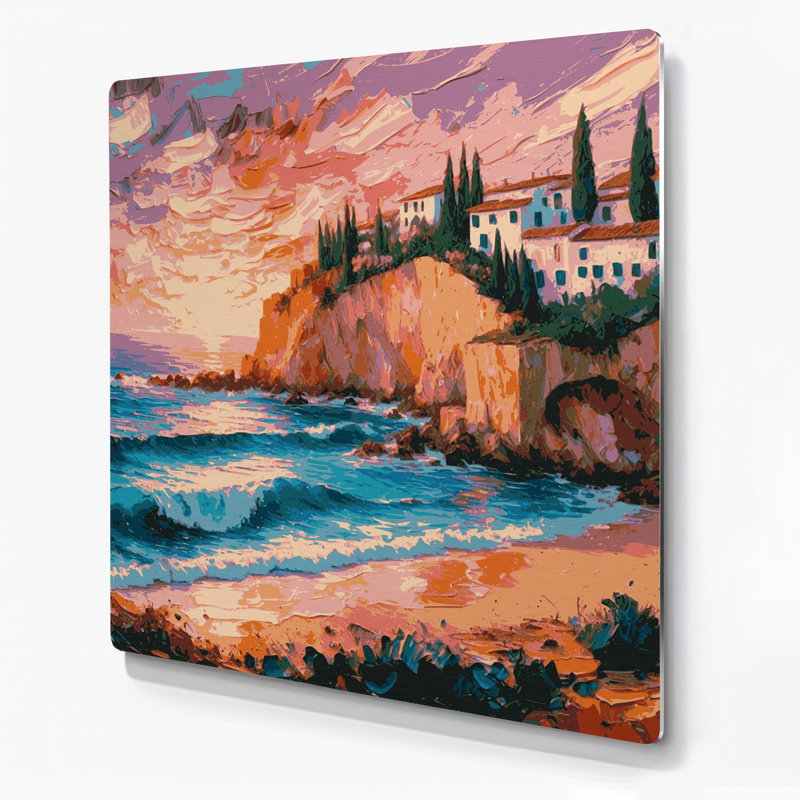 Art mural gris en métal avec villes de Majorque en Espagne, H 192 po x l 192 po x P 0,05 po