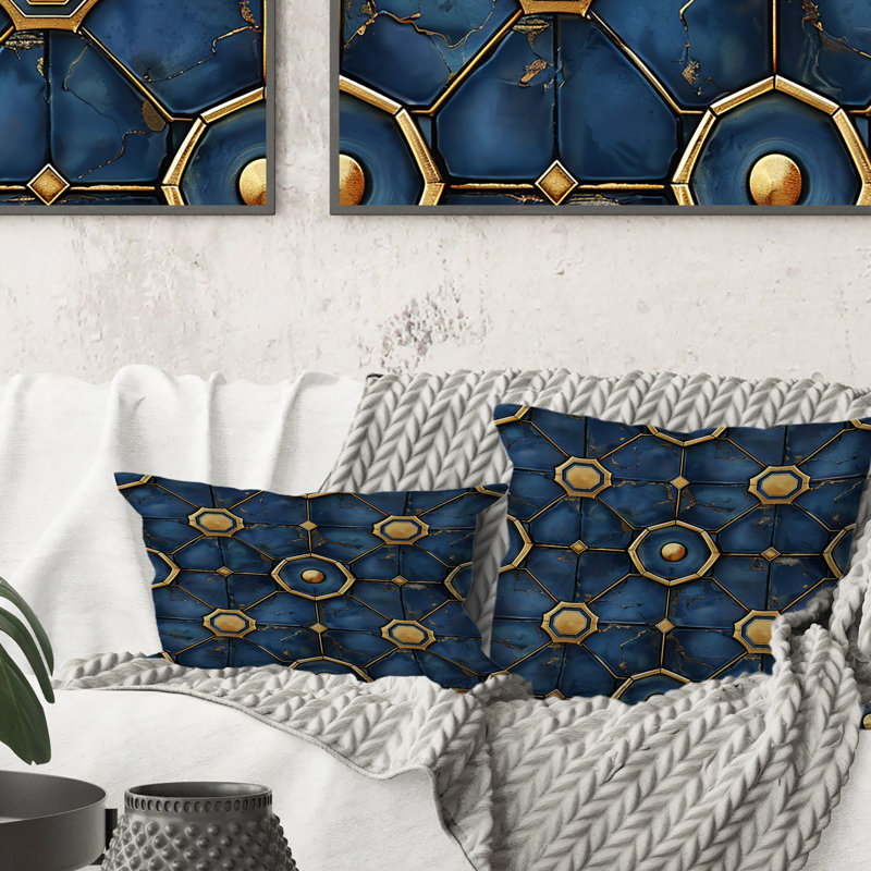 Coussin moderne bleu et octogone II - moderne, H 18 po x l 18 po