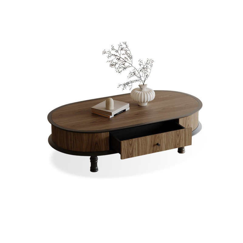 Table basse ovale en bois manufacturé brun