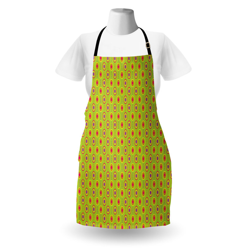 Dakota Fields Retro Apron Unisex Dash Lines and Nested Circles Adult Size Apple Green and Fuchsia